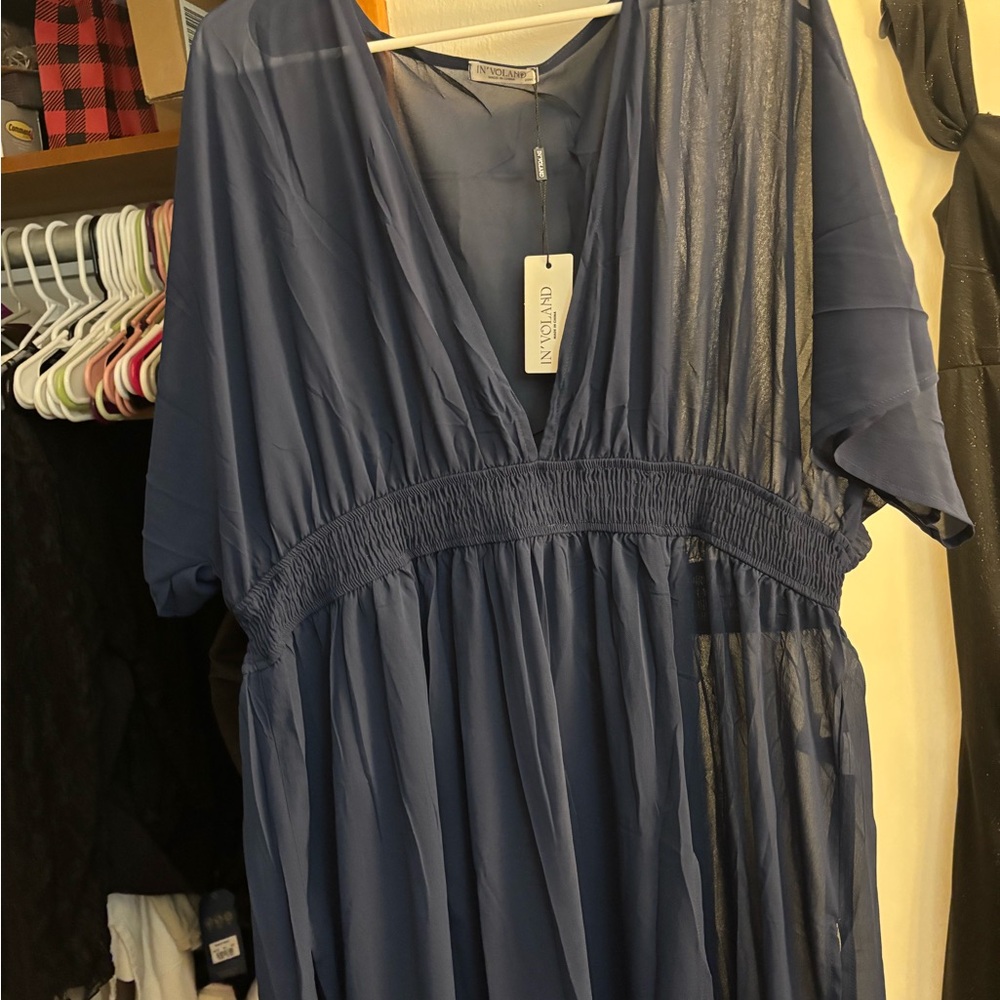 Navy Blue Sheer Maxi Dress